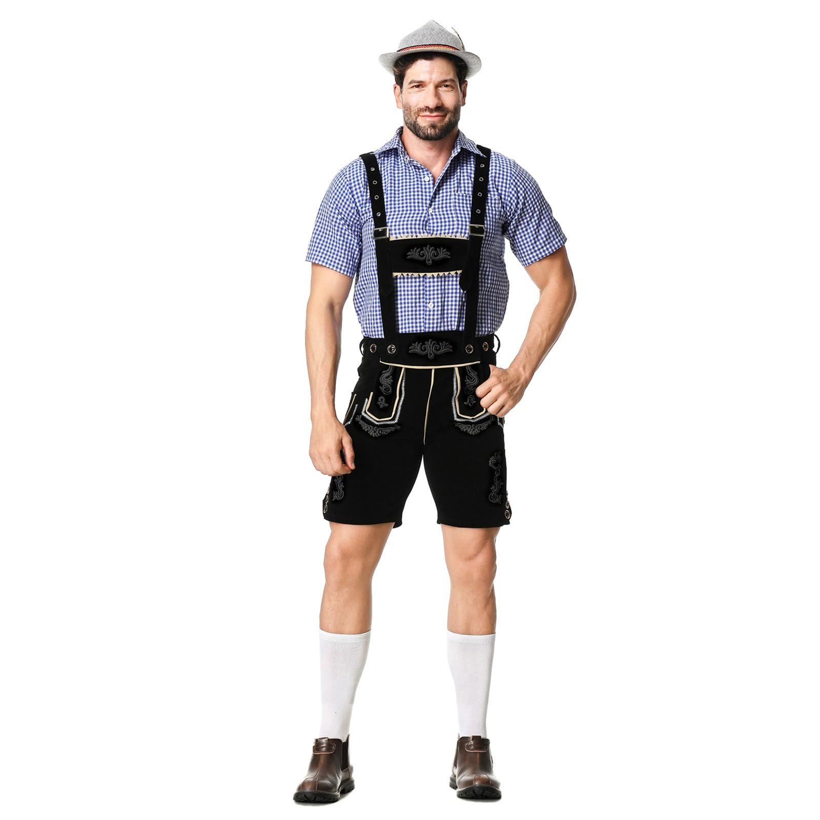 Oktoberfest - Traje de 2 piezas para hombre, camisa de 1 pieza + peto tradicional a cuadros