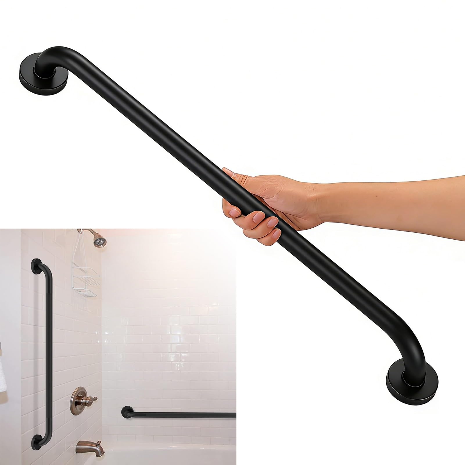 Poręcz łazienkowa ze stali nierdzewnej 304, 30cm 40cm 50cm 60cm Bezpieczny uchwyt prysznicowy, 80cm 1m 120cm Antypoślizgowa poręcz dla osób starszych - matowa czerń(120cm)