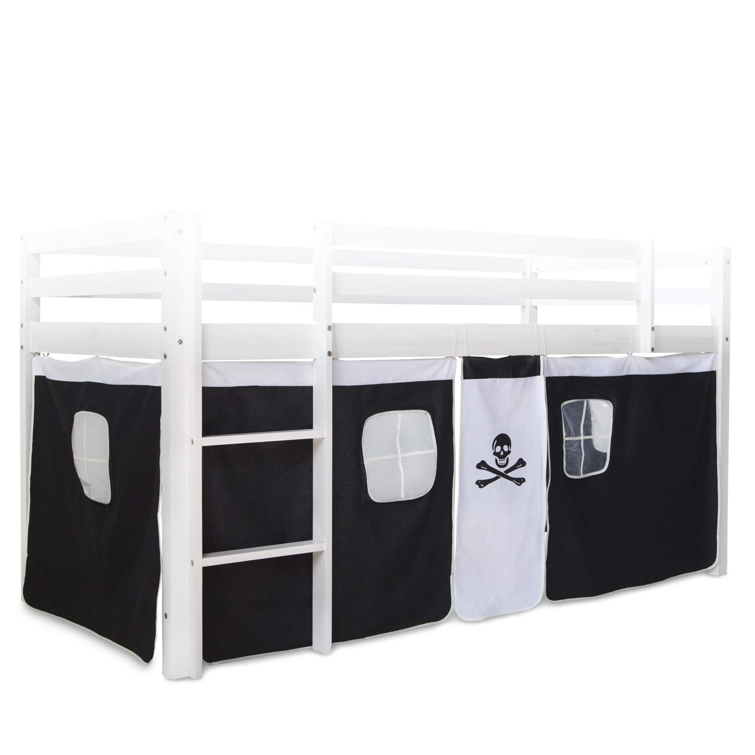 Homestyle4u Hochbett Bettvorhang Pirat 100% Baumwolle mit Fenster 90x200 cm