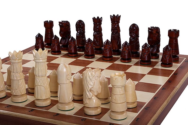 Sunrise Chess & Games - Grande set da scacchi in legno Clockboard 60 x 60 cm - Scacchiera intarsiata con pezzi intagliati in legno di tiglio