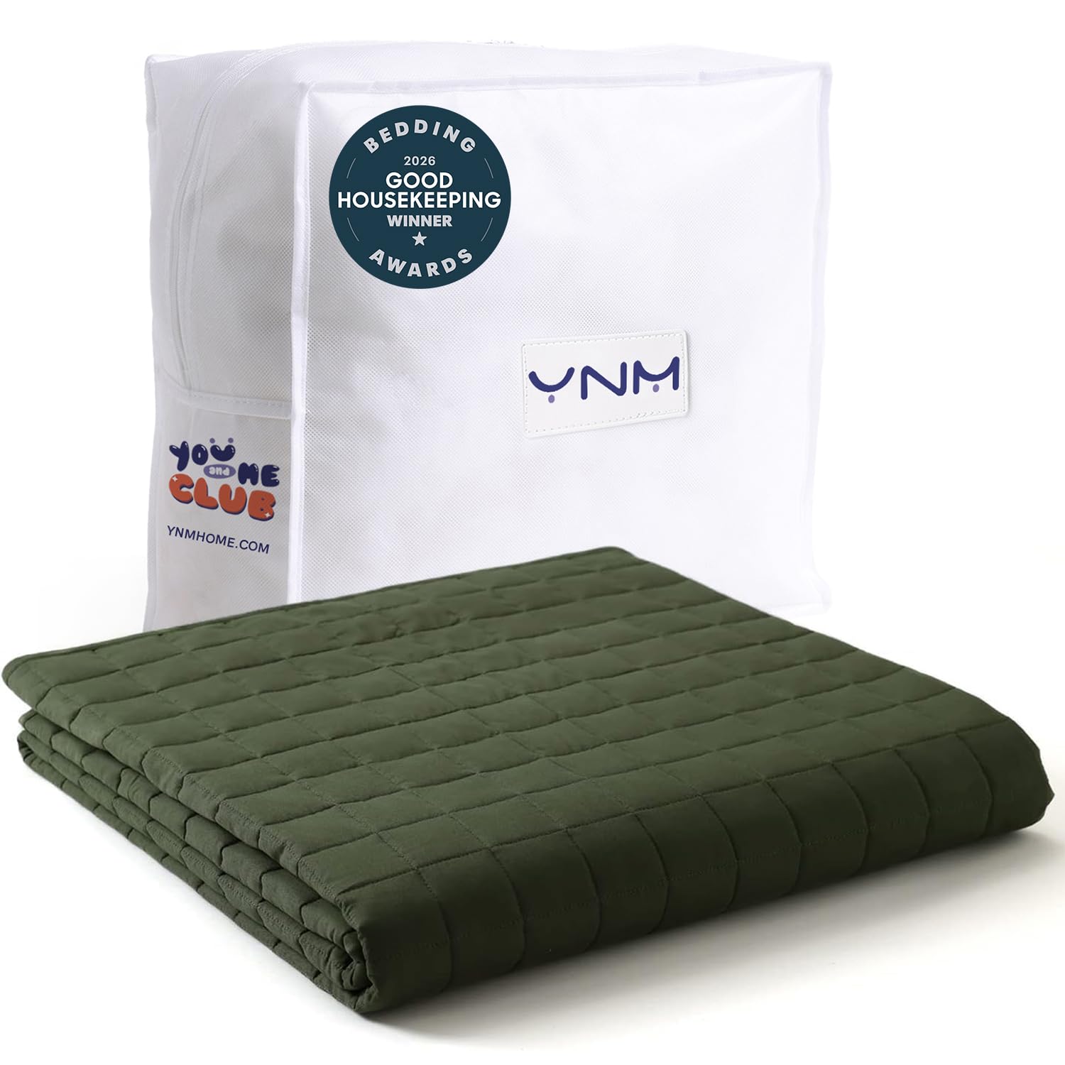 YnM Cotton King Size Weighted Blanket for Adults (88x104 Inches, 25 Pounds, Army Green), Smallest Compartments with Cooling Glass Beads,Heavy Blanket