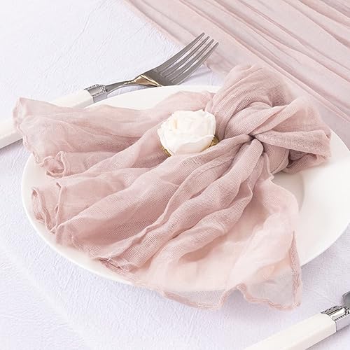 Miniatura 5 de Paquete de 12 servilletas de gasa estilo bohemio color rosa polvoriento, juego de 12 servilletas de lino de algodón suave para boda, novia, baby