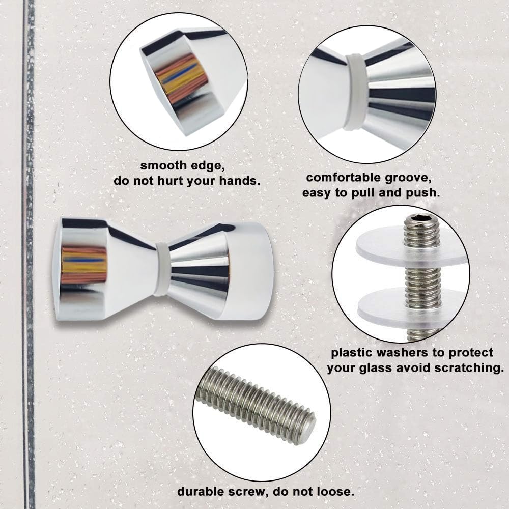 2 Maniglie Per Porta Doccia In Acciaio Inox - Pomelli Tondi Per Vetro, Design Moderno