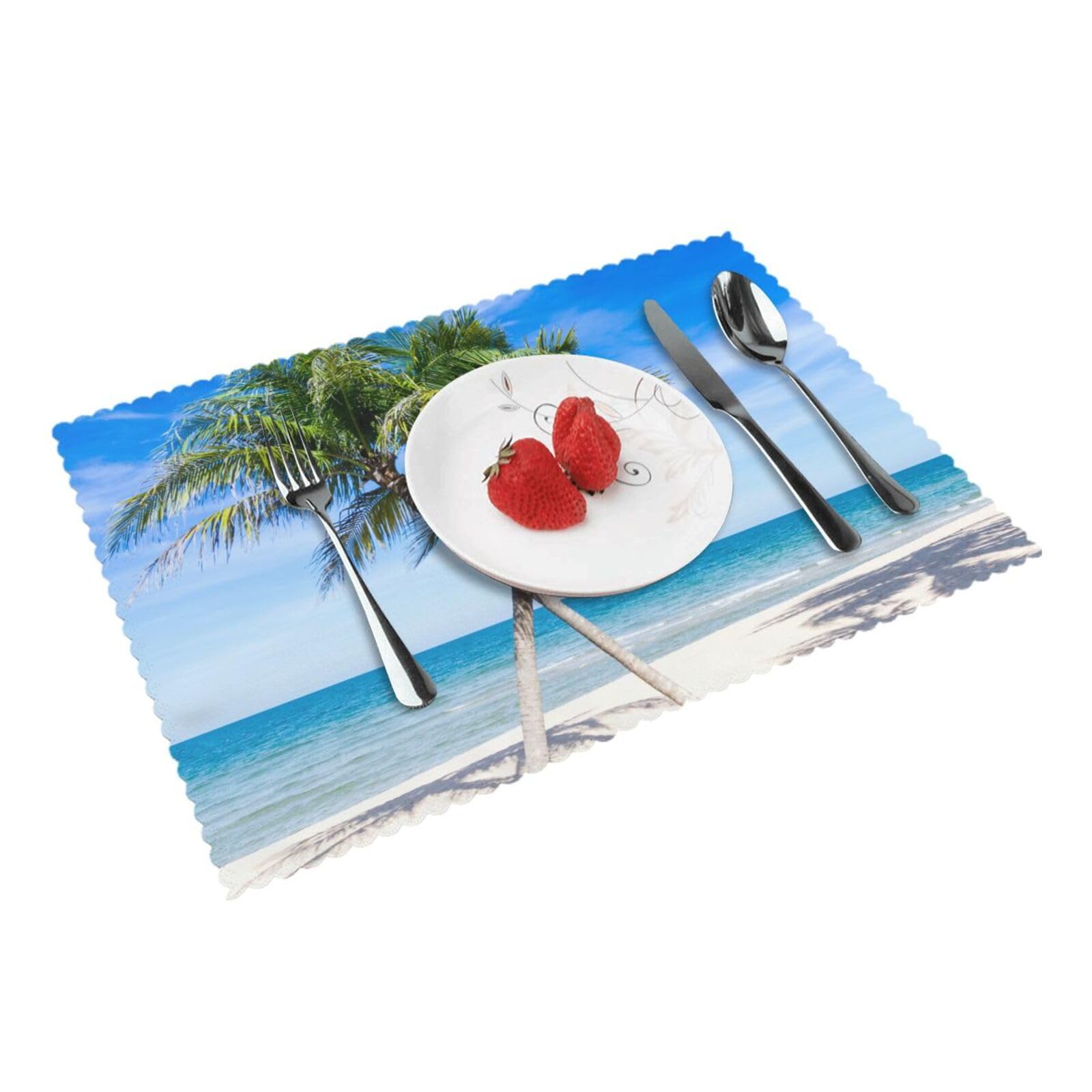 Sea Palm Trees Printed Placemats Set of 4 PCS Washable Placemat for Kitchen Table Heat-resistant Table Mats 45x30 CM