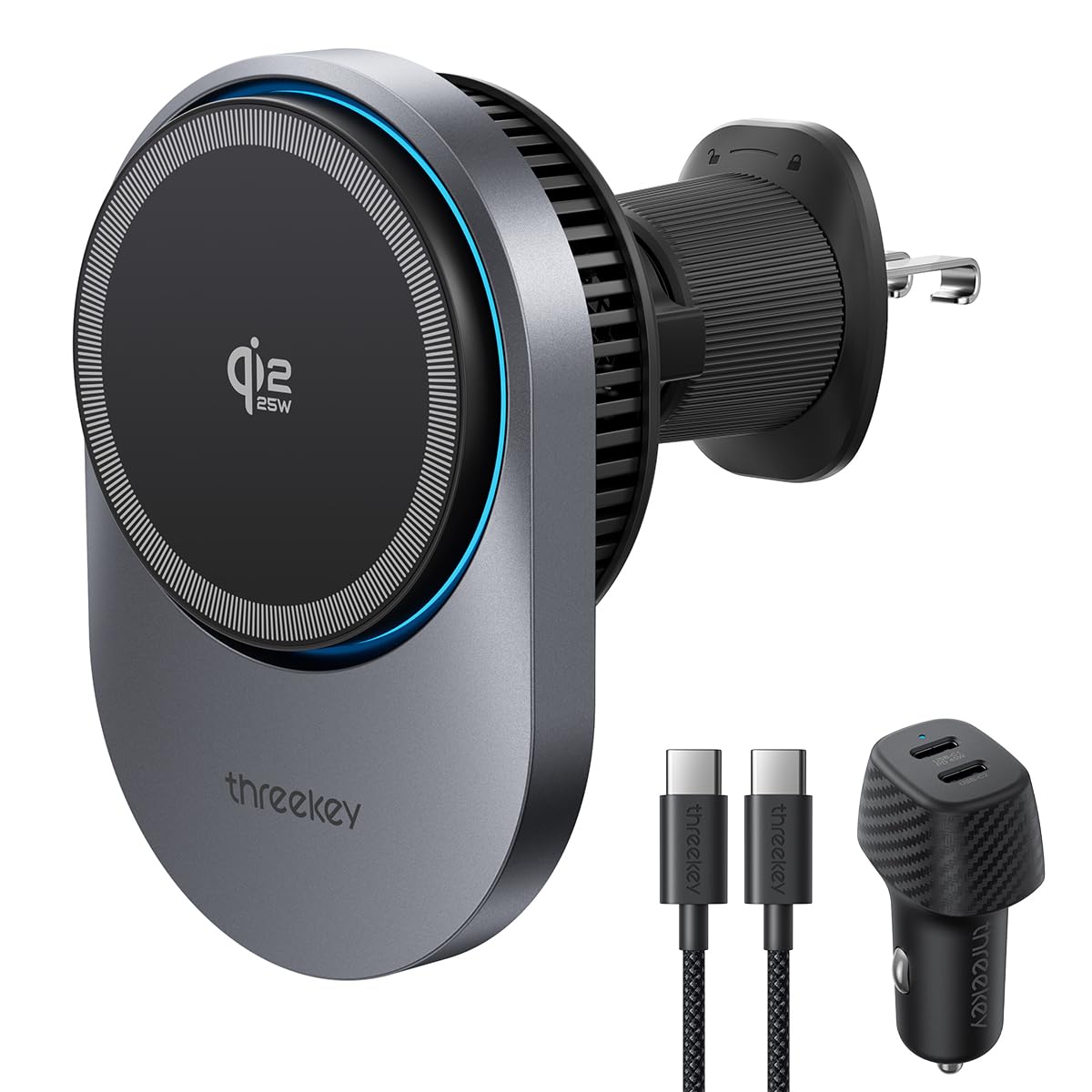 THREEKEY for Qi2 25W公式認定 マグセーフ車載充電器ホルダー…