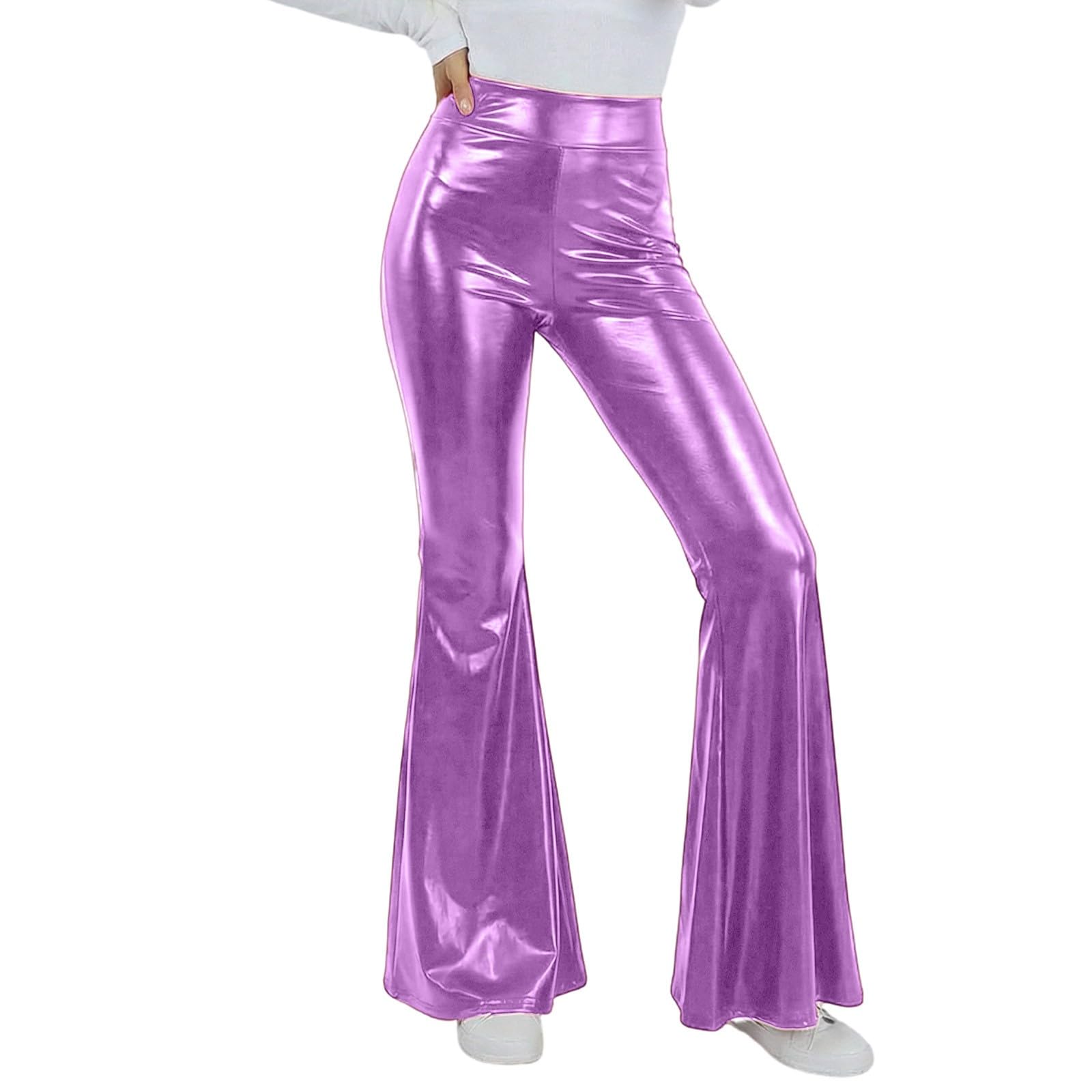 Sequin Flare Pants Sparkly Glitter High Waisted Stretchy Bell Bottoms Leggings Party Disco Clubwear for Women Fancy Dress for Dance Performance Stage Show Jazz Club Night Out Carnival Light Purple
