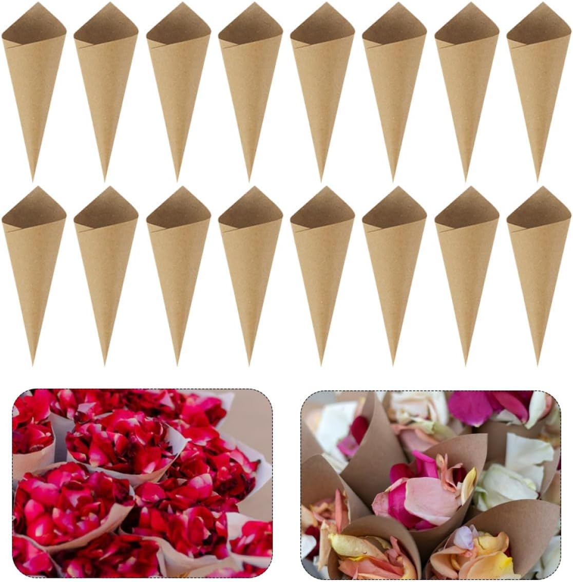 BESPORTBLE 120pcs Wedding Confetti Petal Cones Paper Flower Bouquet Cones with Tape for Party Decor and Petal Toss Wedding Favors Craft Supplies