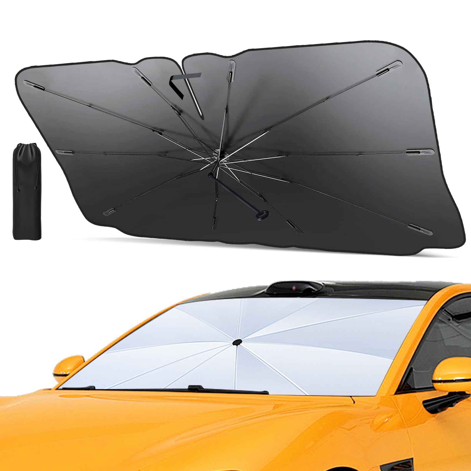 Pare-Soleil pour Pare-Brise de Voiture Pliant Pare-soleils pour Pare-Brise Avant Auto avec Coins en Cuir Anti-Rayures 135 x 75 cm Protection Solaire idéale pour SUV et Tous Types de véhicules