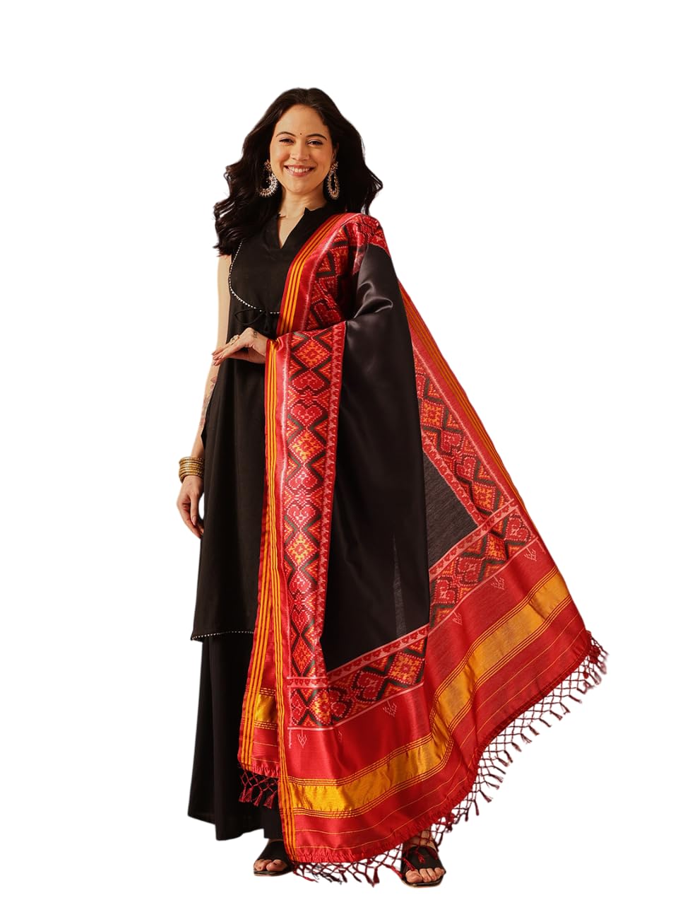 amazon brand - anarva Ikkat Patola Dupatta With Tassels-picture-30