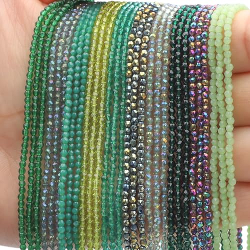 KINGSHINE 30 Strands 32 Faceted Glass Beads for Jewelry Making 4500pcs 2mm Miny Spacer Bead Round Small Craft Glass Beads for Bracelets Necklaces Earrings (Green Series)