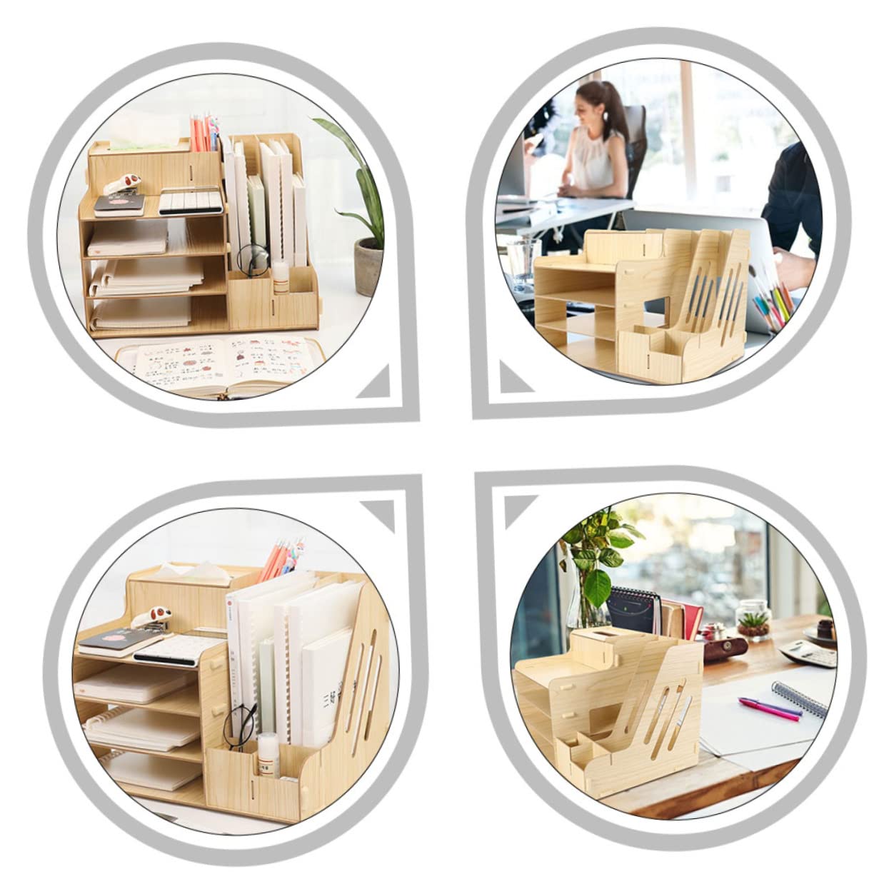 POPETPOP Organizador de Escritorio de Madera Diseño Multifuncional y Compartimentos Múltiples, Estante de Almacenamiento de Archivos Gran Capacidad para Oficina