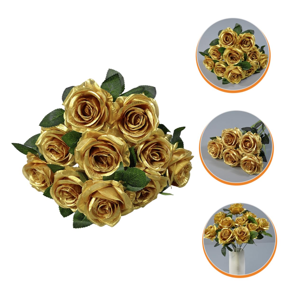 Cabilock Lot De 4 Magnifiques Bouquets De Roses Artificielles Dorées en Soie pour Décoration Dintérieur Salle À Manger Salon Chambre À Coucher