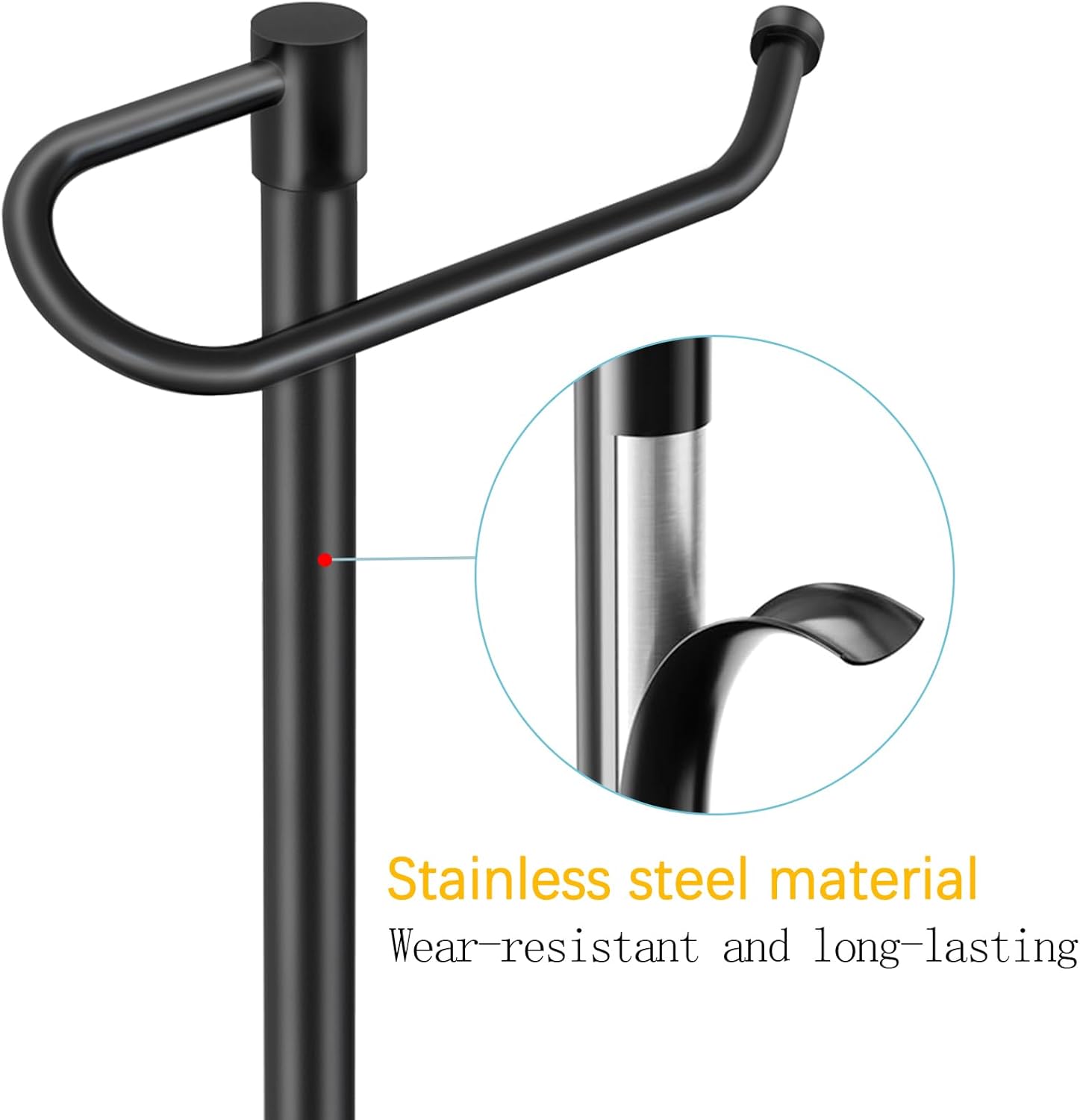 Hand Towel Holder Stand, Matte Black Standing Towel Racks for Bathroom, Stainless Steel Free Standing Towel Rack, Towel Bar Kitchen Vanity Countertops Decor - Image 5
