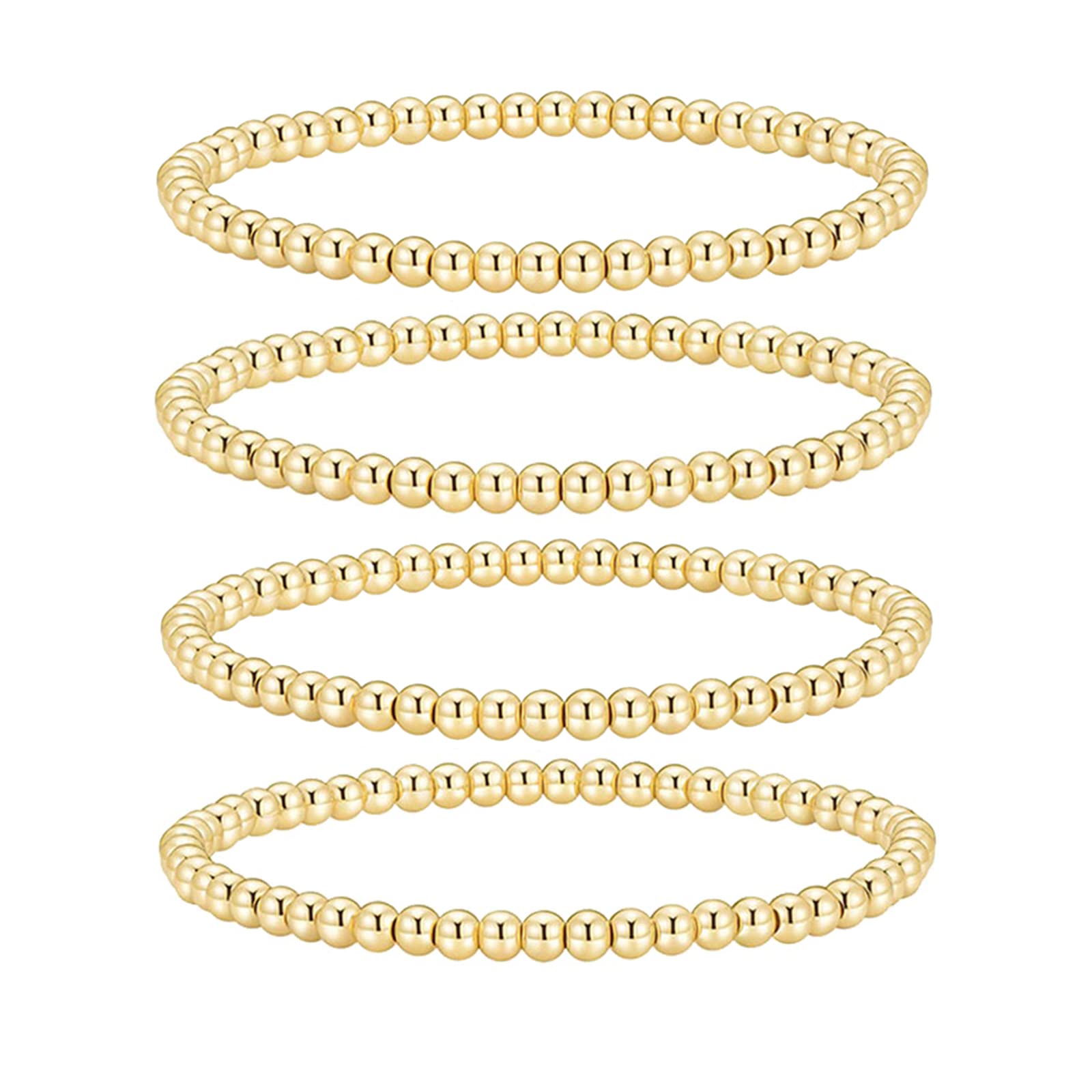 FUNOJOYGold Plated Beaded Bracelets for Women Fashion Beads Ball Elastic Bracelets Gold Stackable Bracelets Pack, Birthday, Mother's Day, Christmas Gift for Women Teen Girls