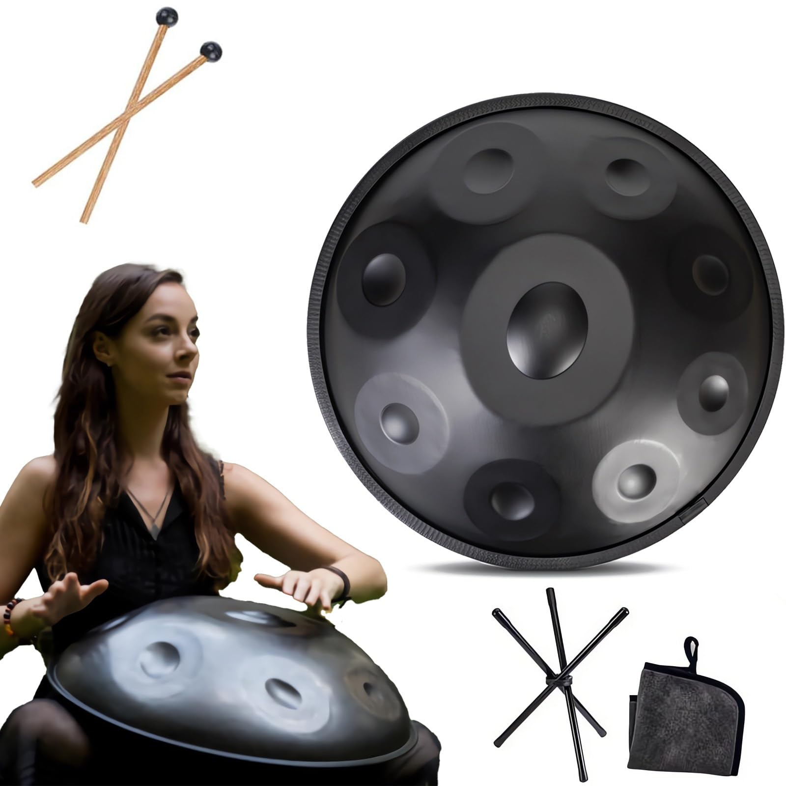 Instrument ręczny – 56 cm stalowy bęben językowy z uchwytem na bęben – 432 Hz/440 Hz 9/10/12 nut do uzdrawiania dźwiękiem