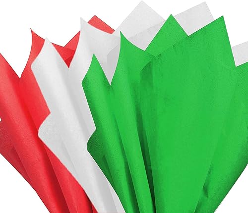 allgala 100 hojas de papel crepé de papel crepé artesanal de 20 x 26 pulgadas, blanco, rojo y verde-GP51051