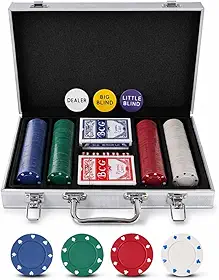 Jogo de Poker Profissional Premium com 200 Fichas Maleta de Alumínio Luxo com Espuma Kit Completo com 2 Baralhos e 5 Dados