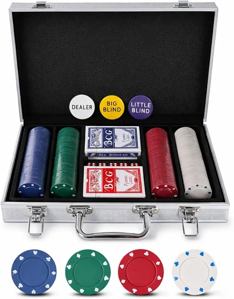 Jogo de Poker Profissional Premium com 200 Fichas Maleta de Alumínio Luxo com Espuma Kit Completo com 2 Baralhos e 5 Dados
