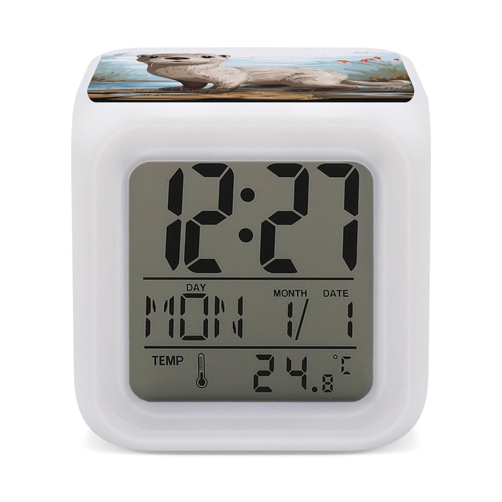 VstaDank Otter Alarm Clock Sleep Trainer 7 Color Changing Night Light Modern Touch Bedside Lamp Fashion Digital Clock with Temperature Display Wake Clocks for Loud Alarm