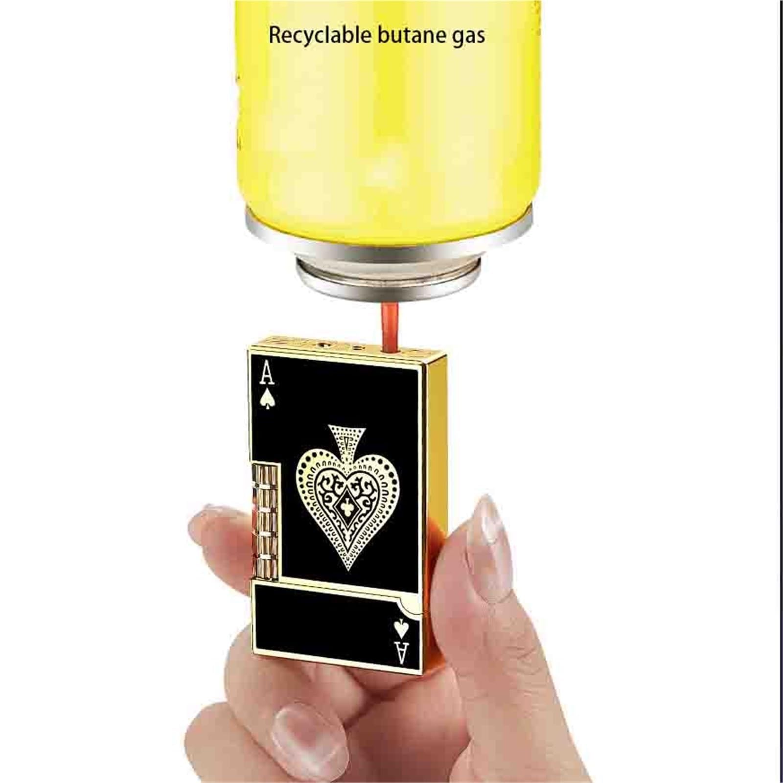 Mechero retro de metal abatible, diseño de llama en ángulo, rueda de molienda lateral de acero, relleno de gas para camping y uso de velas