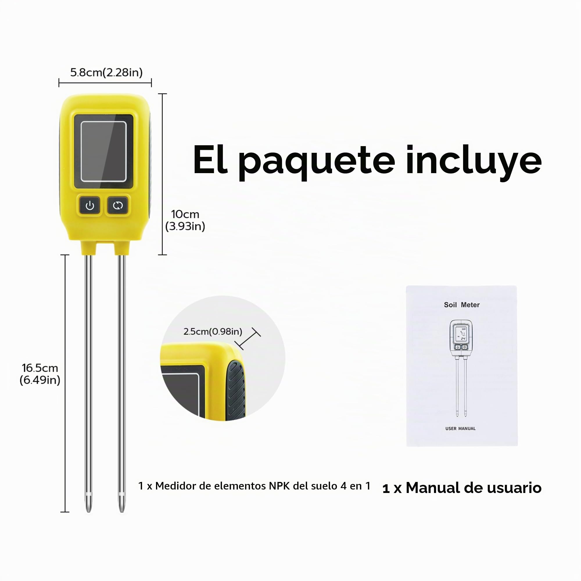 Mcbazel PNK Medidor de Suelo Instrumento de Medición de Suelo 4 en 1, Detector de Elementos Traza, Detección de Elementos de Salud del Suelo para Nitrógeno/Fósforo/Potasio/Temperatura del Suelo