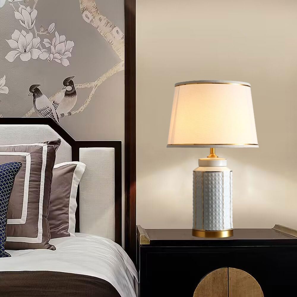 asdchZen 25.6" Table Lamp, Farmhouse Bedside Lamps For Bedroom, Ceramic End Table Lamps For Living Room, Traditional Nightstand Desk Lamps, American All Copper End Table Lamps-A,D