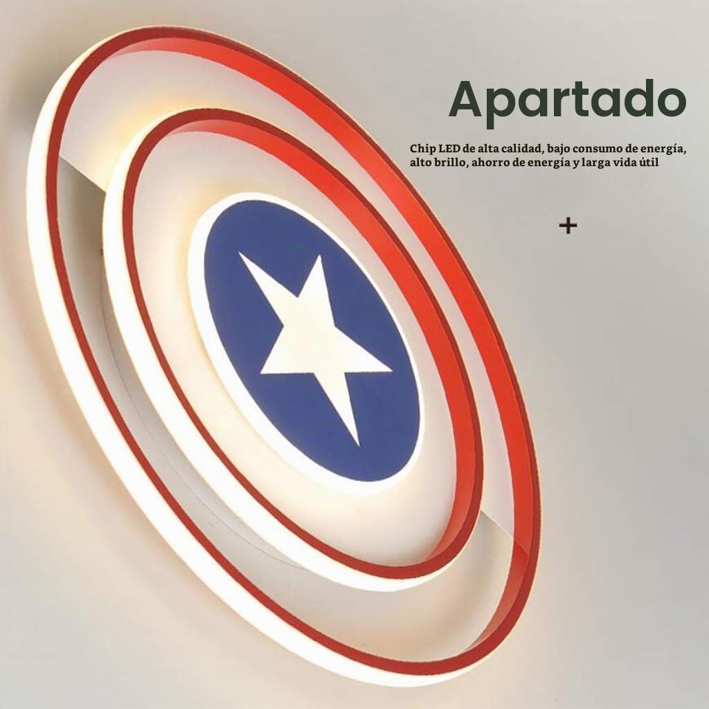 Luz De Techo Regulable con Control Remoto LED Habitación para Niños Dormitorio Creativo Habitación para Niños Lámpara de Techo Capitán América Iluminación Infantil de Techo Metal Redondo,40cm