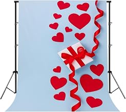 Photography Backdrops Valentine Day Vertical Gift Present Box red Heart Blue Flat Lay Photo Backdrop Photography Background for Portrait Photo Party Decor Video Studio Props Photoshoot 8x10FT