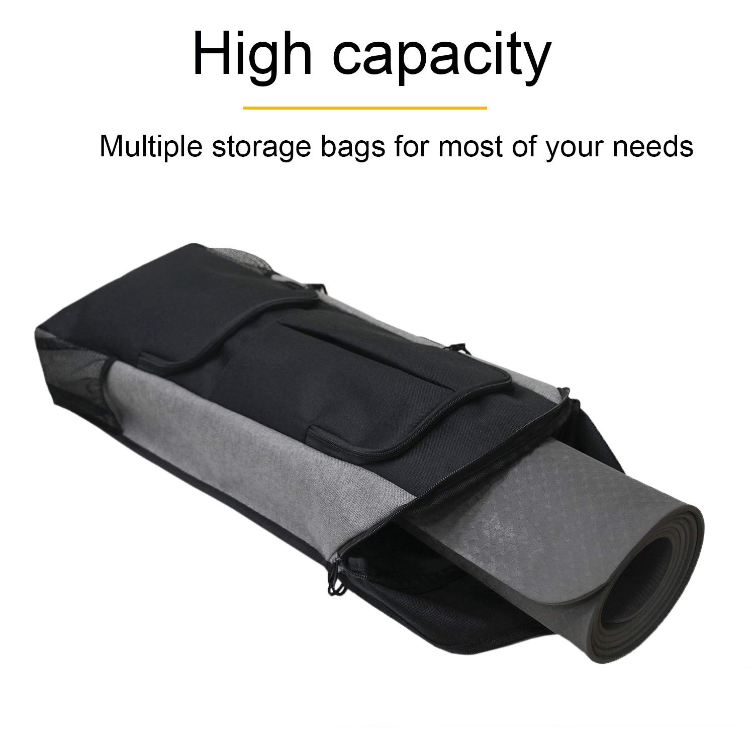 Sac de Tapis de Yoga, Sac de Rangement Multifonction pour Tapis de Yoga, avec Grande Poche latérale et Poche zippée pour, Sac de Transport pour Homme et Femme