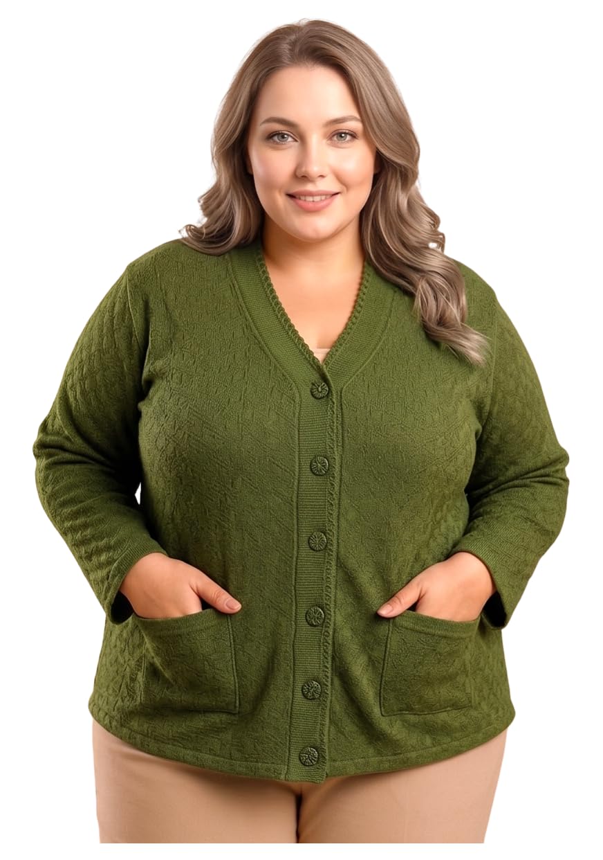 Women’s Plus Size Button Front Cardigan Sweater – Soft Knit V-Neck Long Sleeve with Pockets-image-42