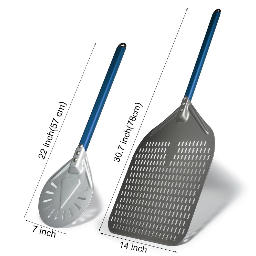 Pala Per Pizza Pala for pizza da 14/13/12 pollici con set di spatole 7/8/9, manico blu, utensili for(14inch7inch)