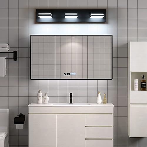 Miniatura 5 de SineRise - Lámpara LED para tocador de baño - Moderna lámpara regulable de acrílico con acabado negro mate para iluminación de pared sobre el espejo