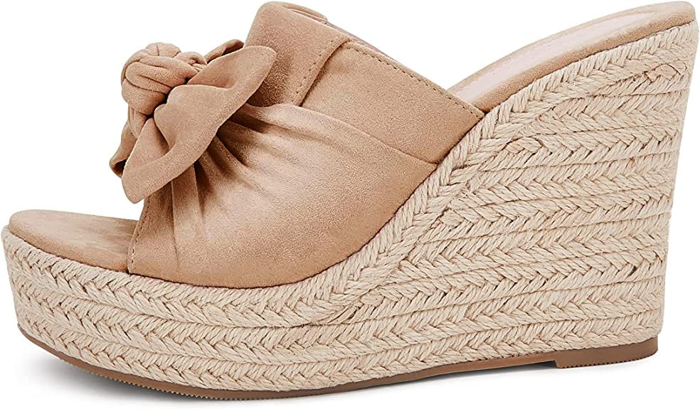 Image of PiePieBuy Womens Platform Espadrilles Slip On Wedge Sandals Bow Tie Open Toe Slides Shoes