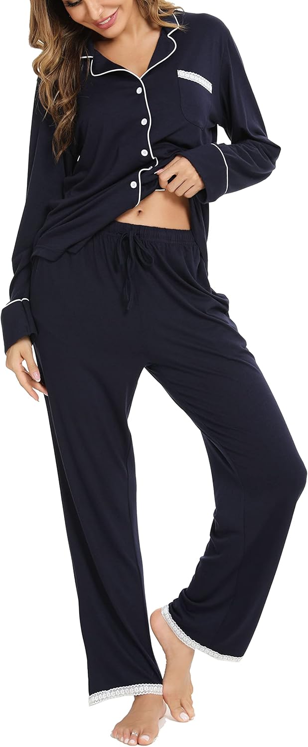 Vlazom Pyjamas Set for Women, Soft Two Pieces Pjs Sets Long Sleeve Button Down Tops and Pants Sleepwear Loungewear with Pockets S-XXL 5