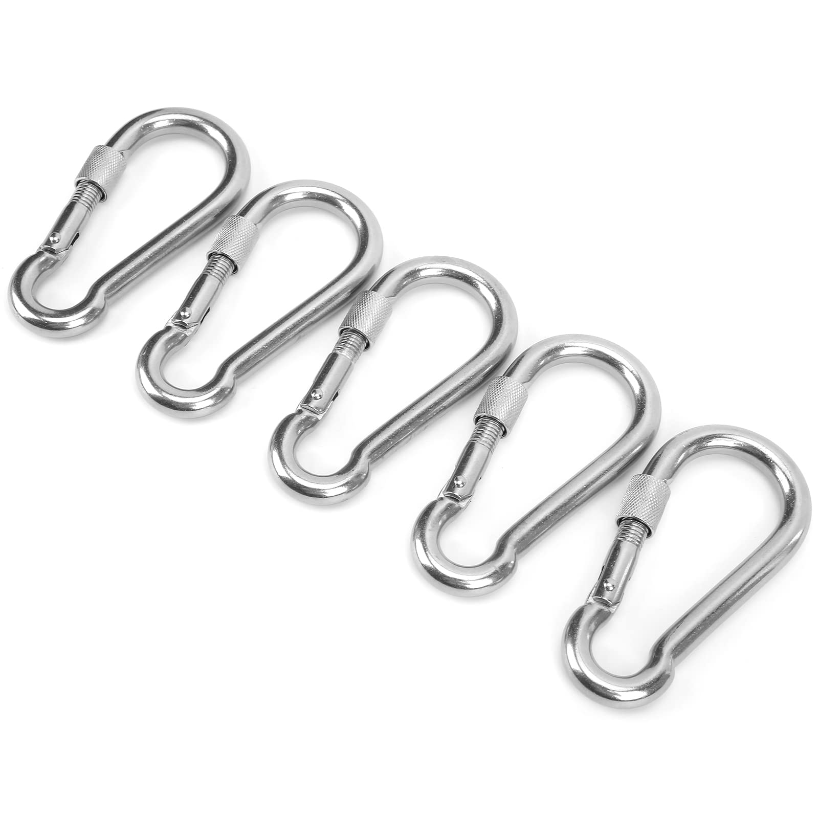 5 Stück Robuste Karabinerhaken mit Mutternverschluss-Schnalle für Camping, Wandern und Reisen, Edelstahl, 120 Mm
