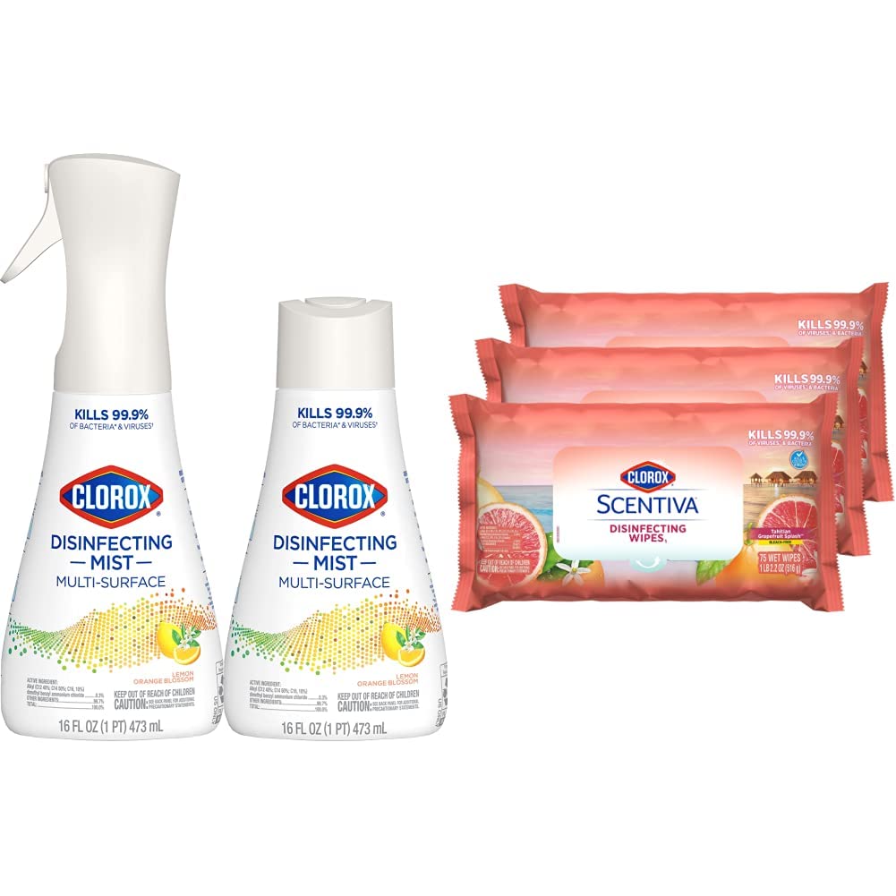 Clorox Cleaning Bundle Disinfecting Mist Lemon Orange Blossom Scent 1 Spray Bottle 1 Refill 16 Fl Oz Each