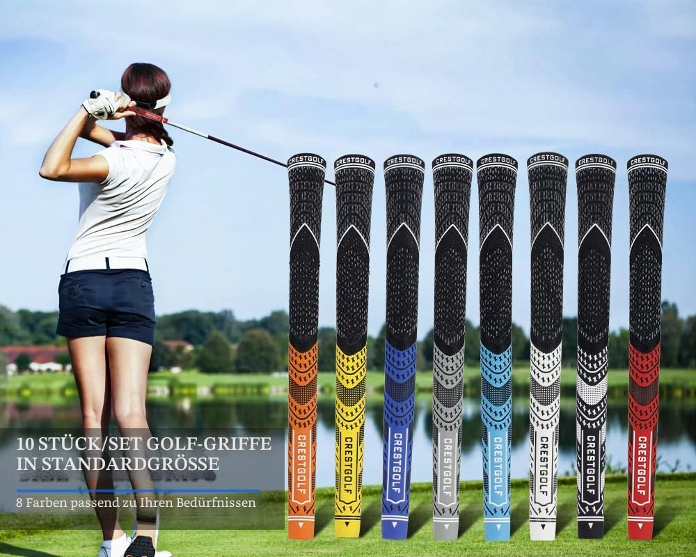 CRESTGOLF Golfgriffe Aktualisierte Multi-Compound-Golfgriffe für Golfschläger, Golf Grips Set mit 13 Stück, mehr rutschfest, ökologische Baumwollgarn-Faden-Technologie, mittlere oder Standard-Größe
