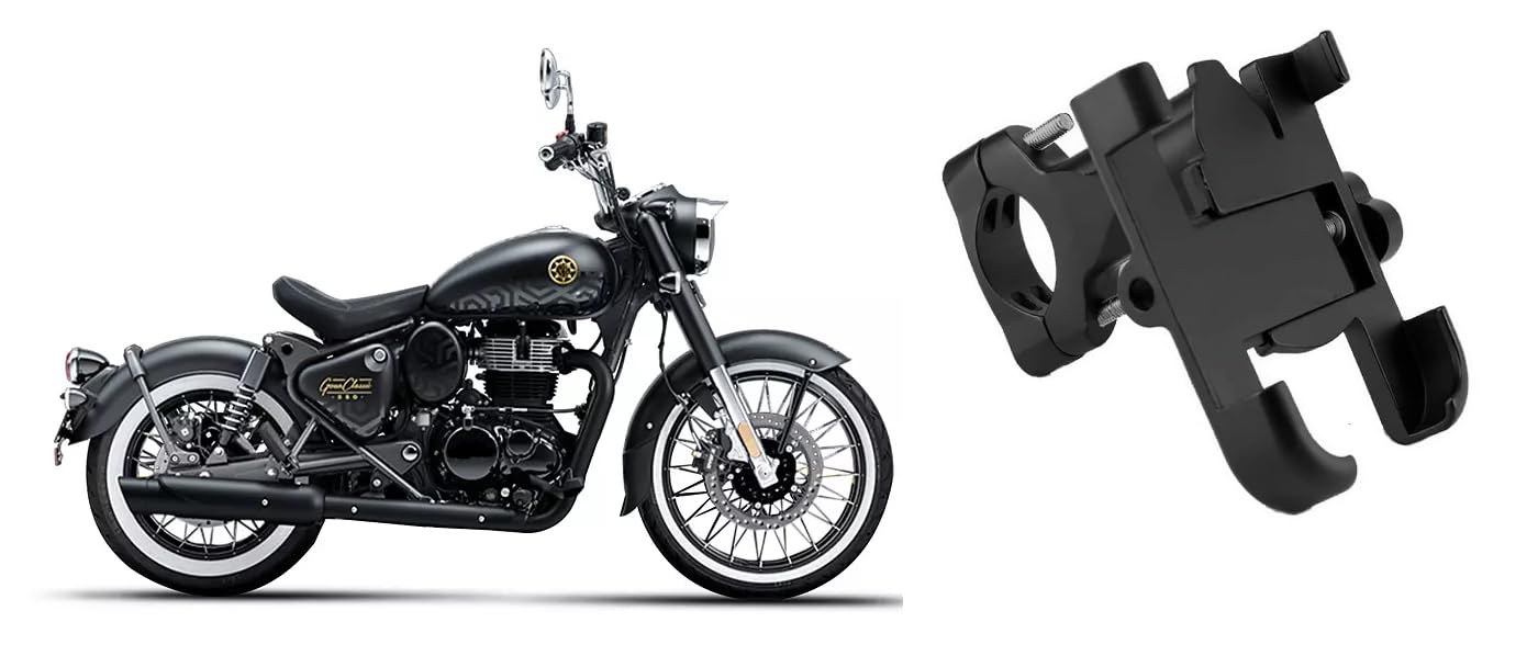 Bike Mobile Holder Metal (Aluminium Alloy) | 360° Rotation Handlebar Phone Mount | Anti-Vibration Clamp | Motorcycle & Cycle Mobile Stand Suitable for Royal Enfield Goan Classic 350-picture-31
