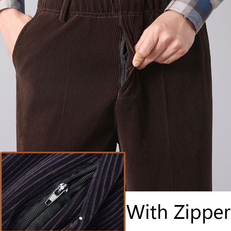 Elastic Waist Pants for Elderly Men, Older Men Fall Cotton Pull On Corduroy Casual Straight Leg Pants for Seniors4