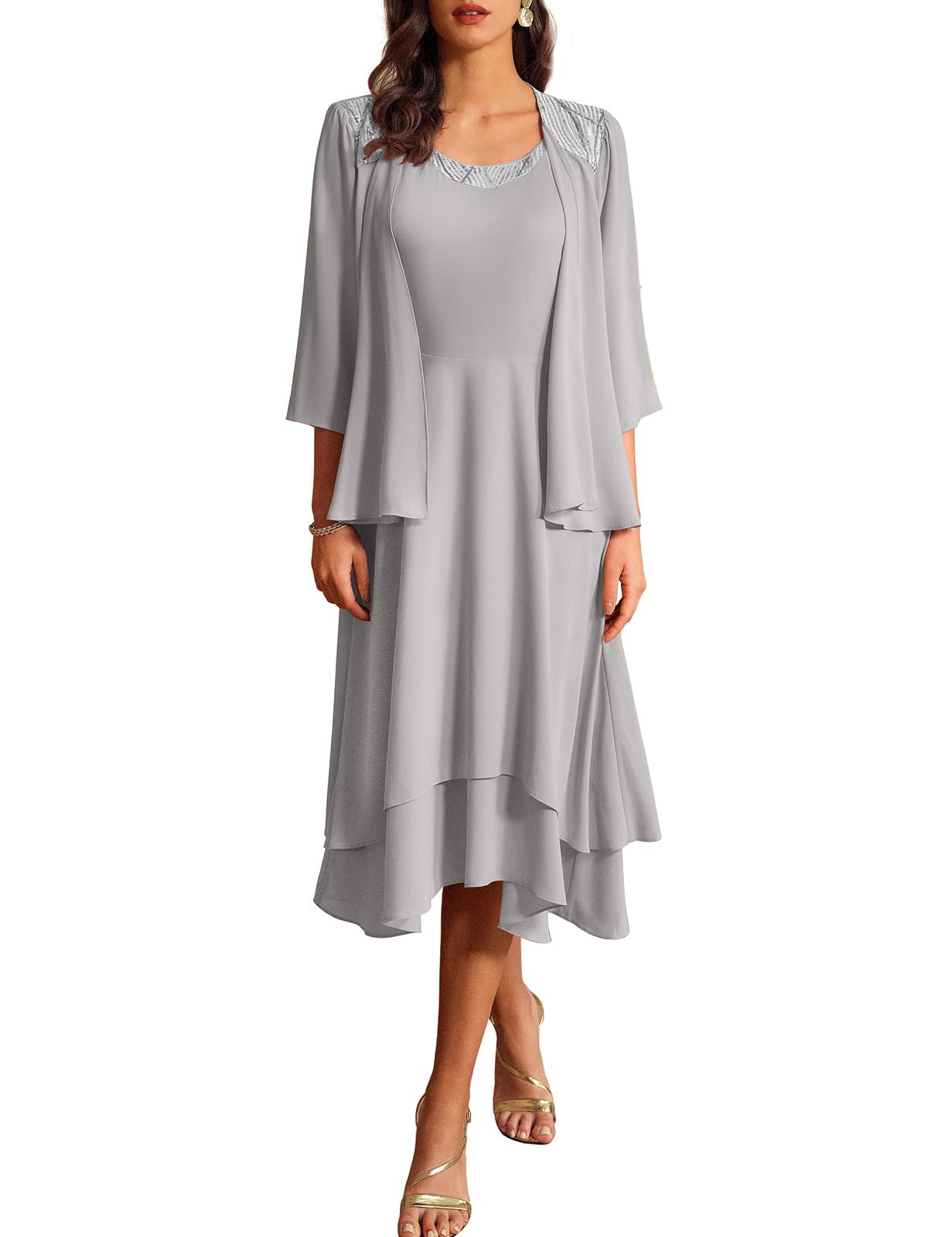 ( Size 14) GRACE KARIN Women Dresses for Party Formal 2024 Mother of The Bride Dress Wedding Guest Dress with Sequin Jacket Long