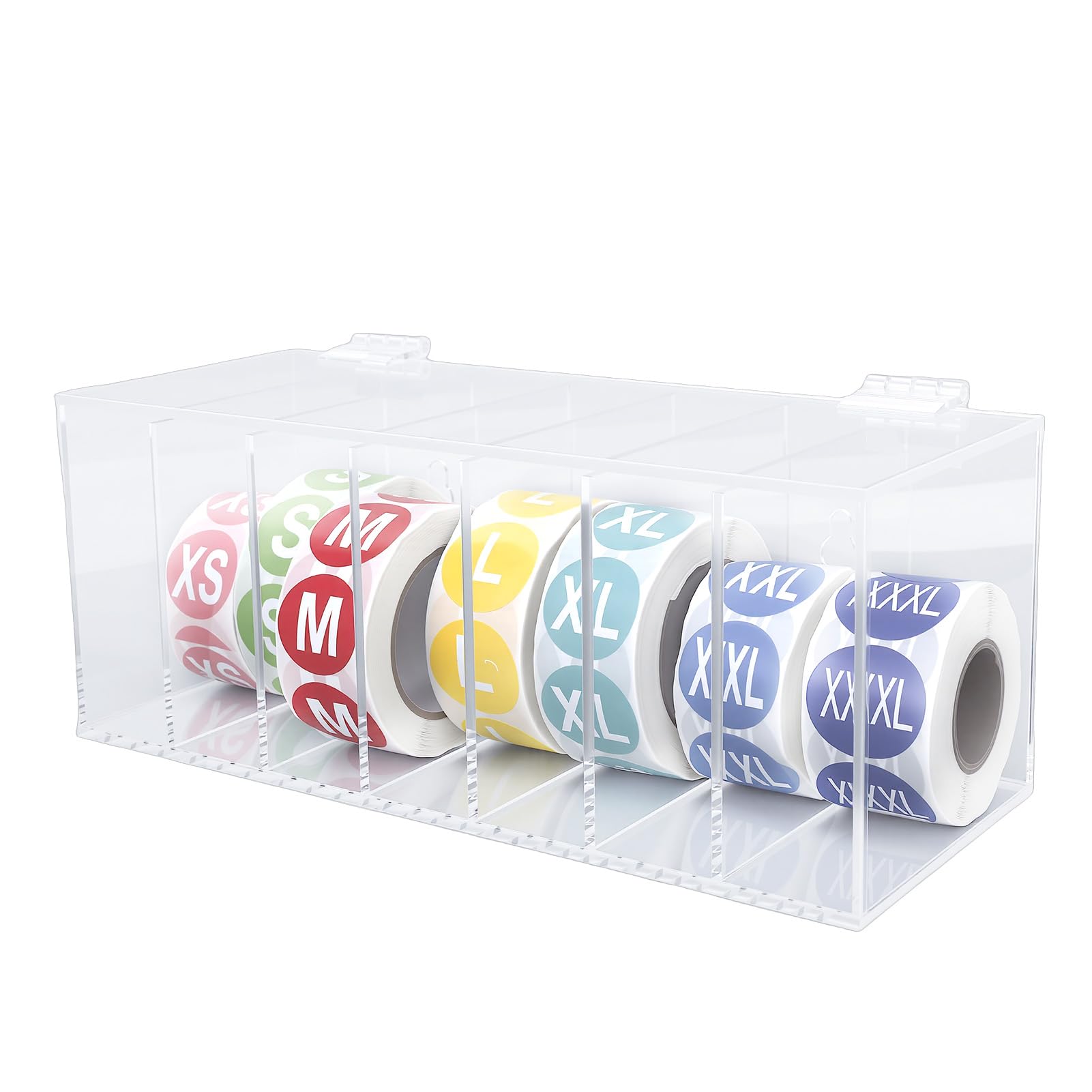 Generic Dispenser per Etichette a 7 Slot per Montaggio a Parete, Supporto in Acrilico Trasparente con 7 Rotoli di Adesivi per Casa e Ufficio 9x3,4x3,4 Pollici
