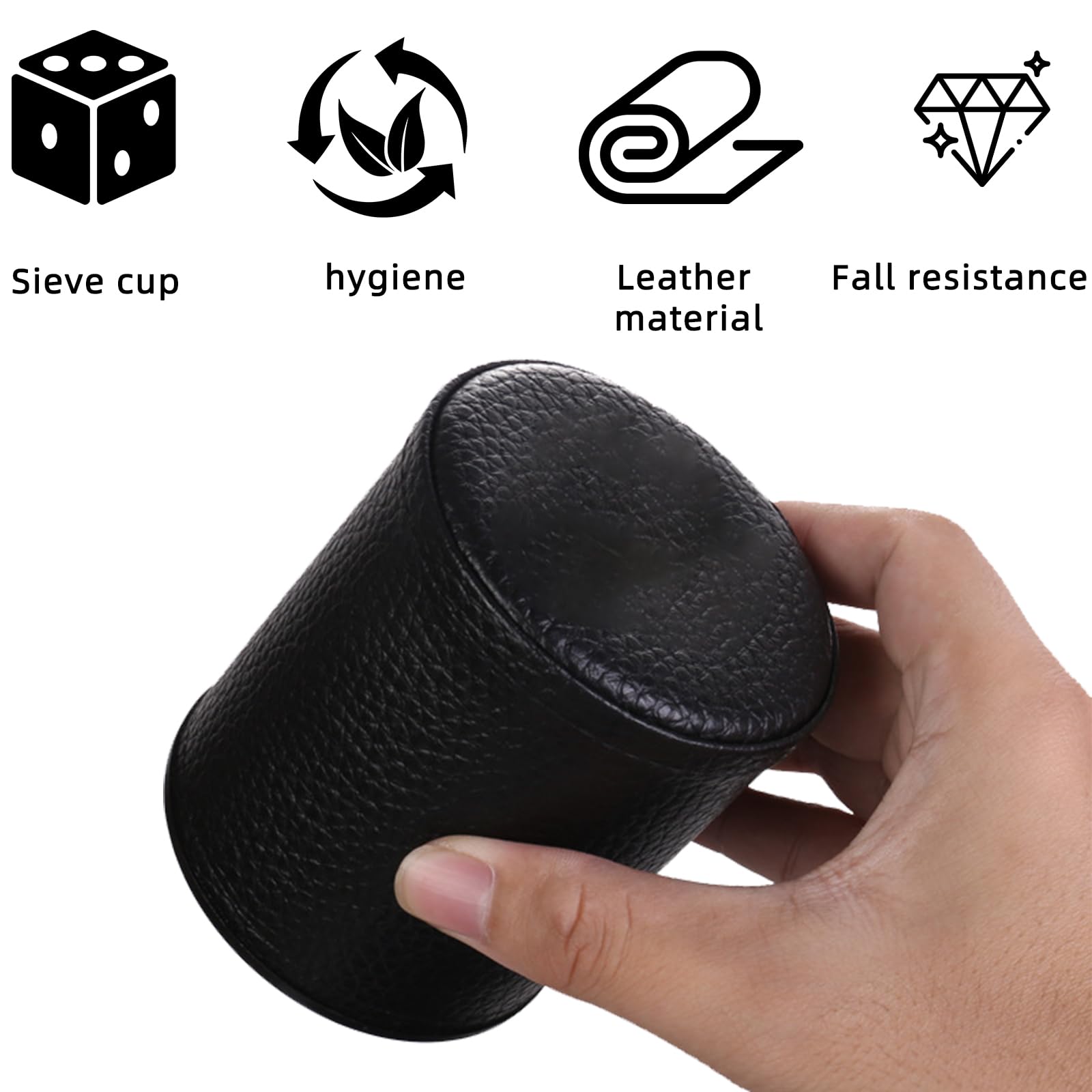 PU Leather Dice Cup Set including Lid & 6 Blue Translucent Dices, Dice Shaker Cup with Velvet Interior - Image 2