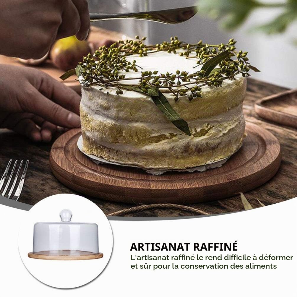 Cabilock Cloche Alimentaire En Verre Avec Plateau Rond 9.25 Pouces Couverture De GâTeau Protectrice Pour Buffet RéCeption FêTe