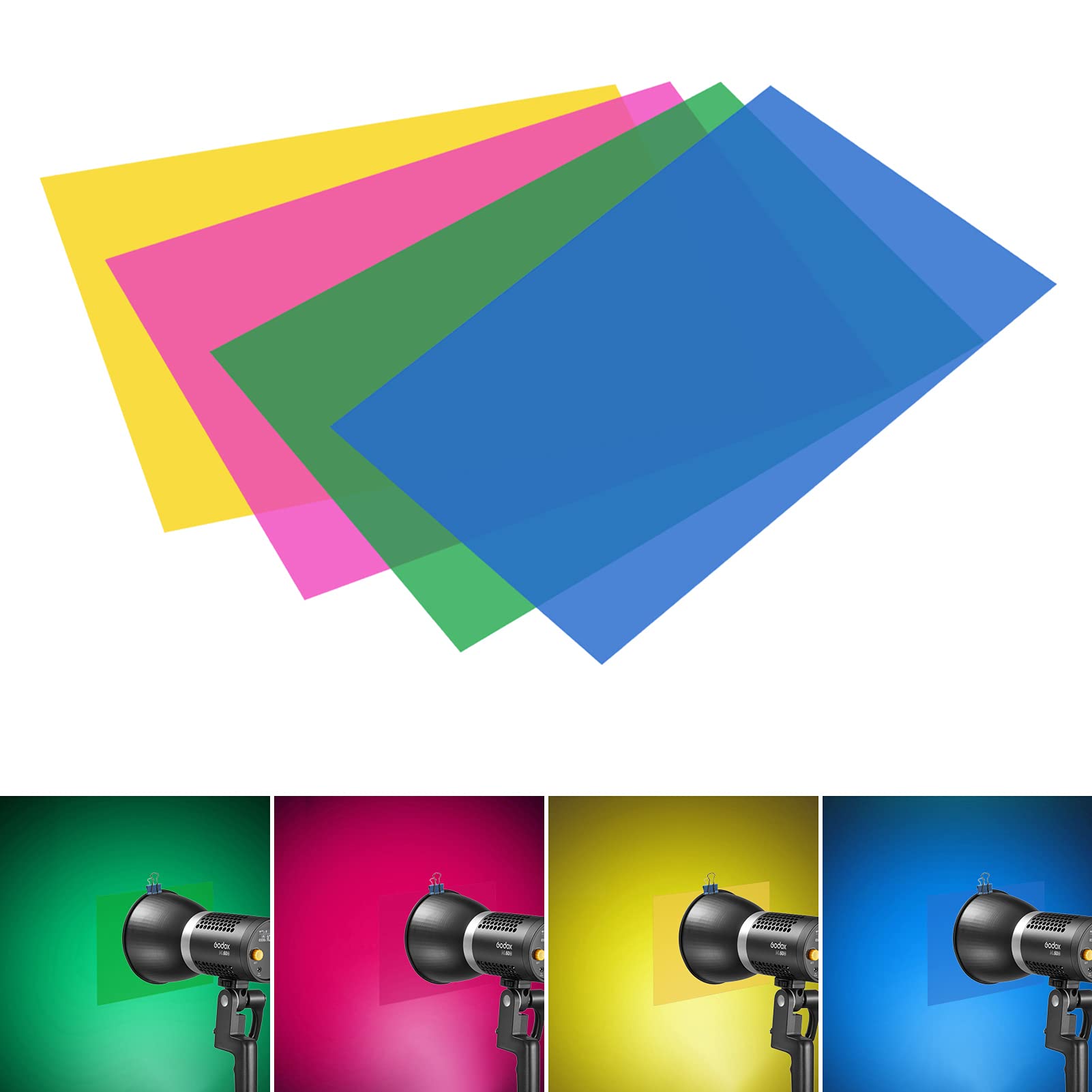 Andoer 9 pellicole colorate in gel da 30 x 20 cm, trasparente, per fotografia fotografica, stroboscopica, luce LED per fari (verde)