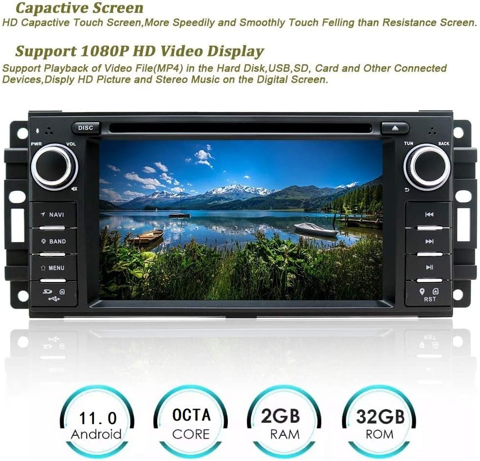 swtnvin car stereo radio android 11 dvd player for jeep wrangler dodge chrysler liberty commander patriot compass 6 2 inch touchscreen built in blueto