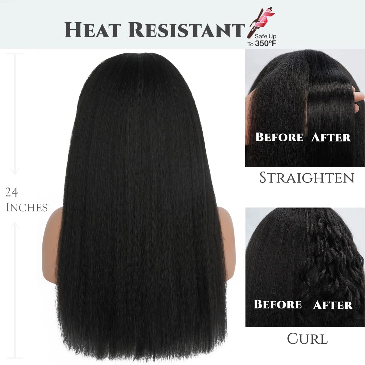 Kinky Straight Synthetic Headband Wig, Glueless Half Wig