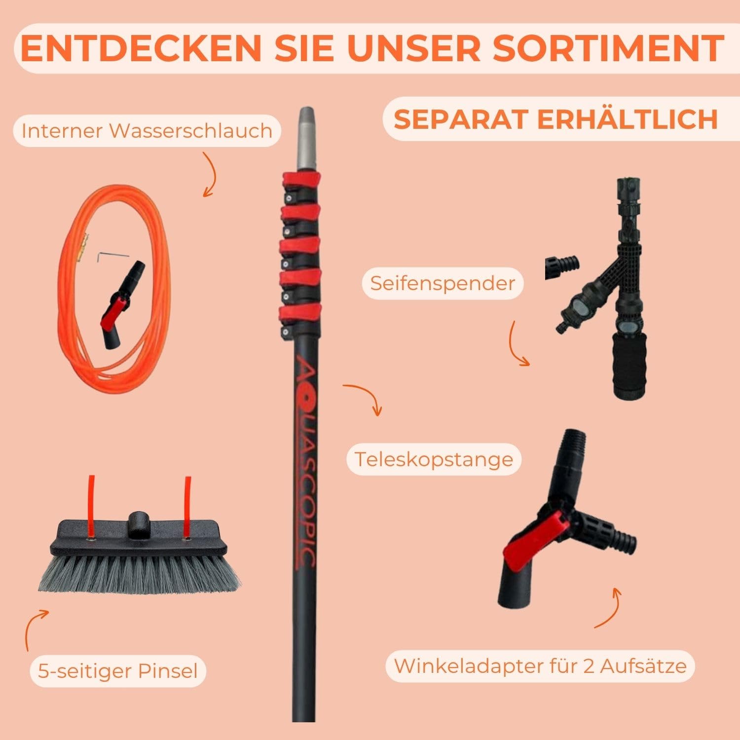 Aquascopic Solarbürste weich - Kratzfreie Reinigung für Solarpanels - Wasserführend - Für Teleskopstange - Auch für Glas & empfindliche Oberflächen