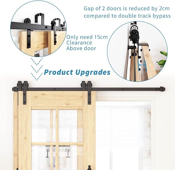 WINSOON 305cm Single Track Barn Door Bypass Track Kit for Double Barn Door,Heavy Duty Sliding Door Kit for 153cm Wide Interior Doors