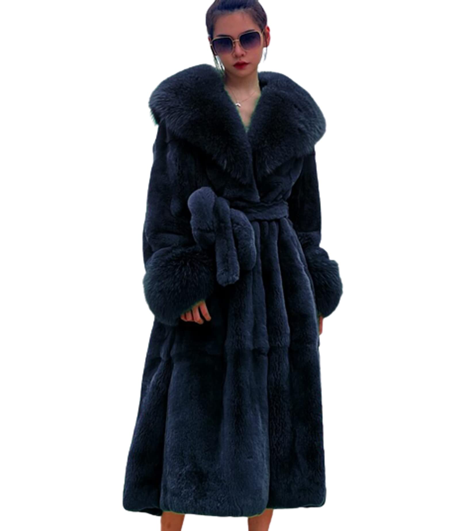 Womens Winter Fur Collar Coats, Women Faux Furs Coat Warm Outerwear Long Coat, Ladies Loose and Casual Outwear,Blue,XL
