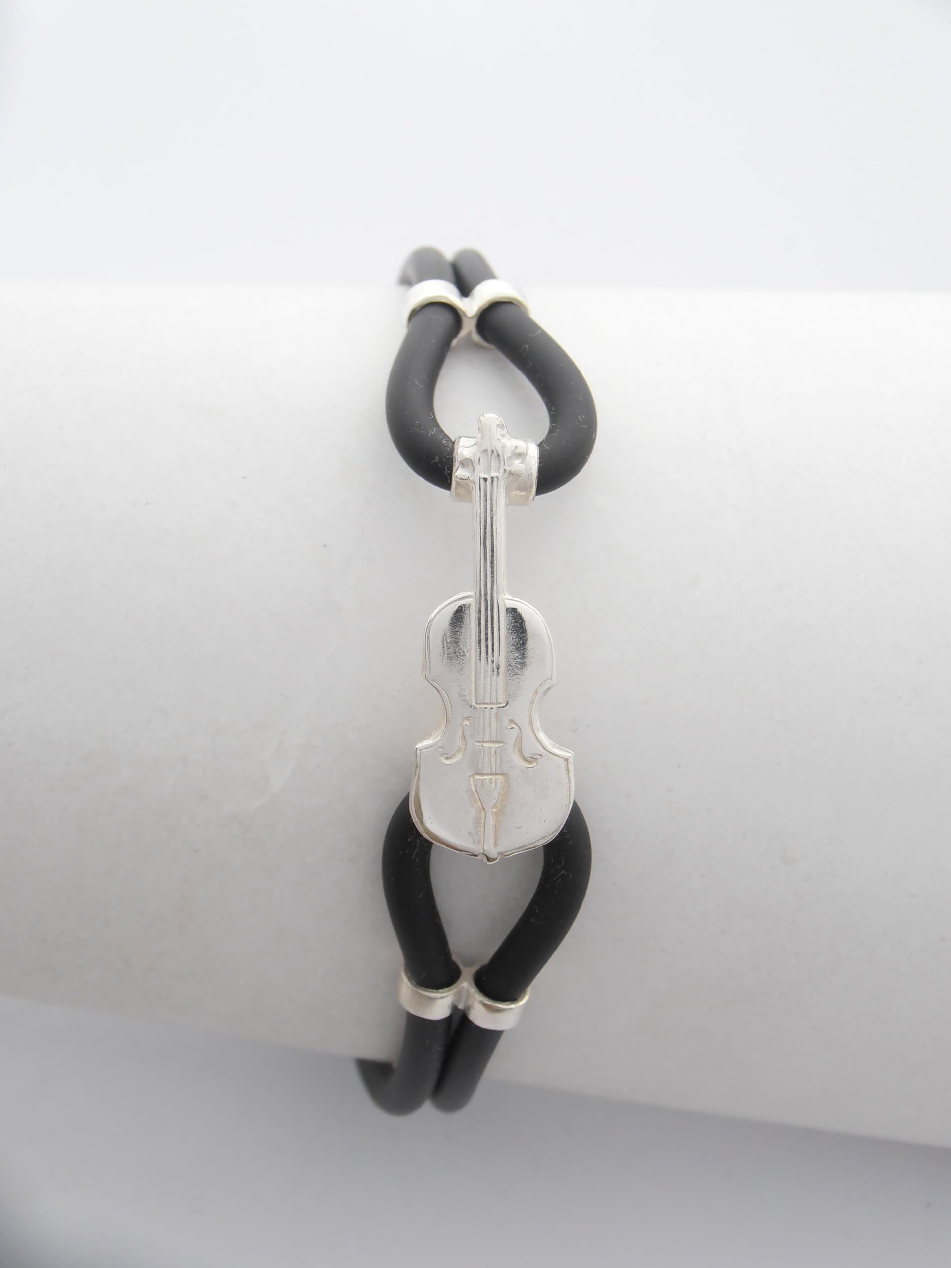Violino : Braccialetto in Argento 925 e Caucciù - Bracciale Musicista - Musica - Strumento Musicale